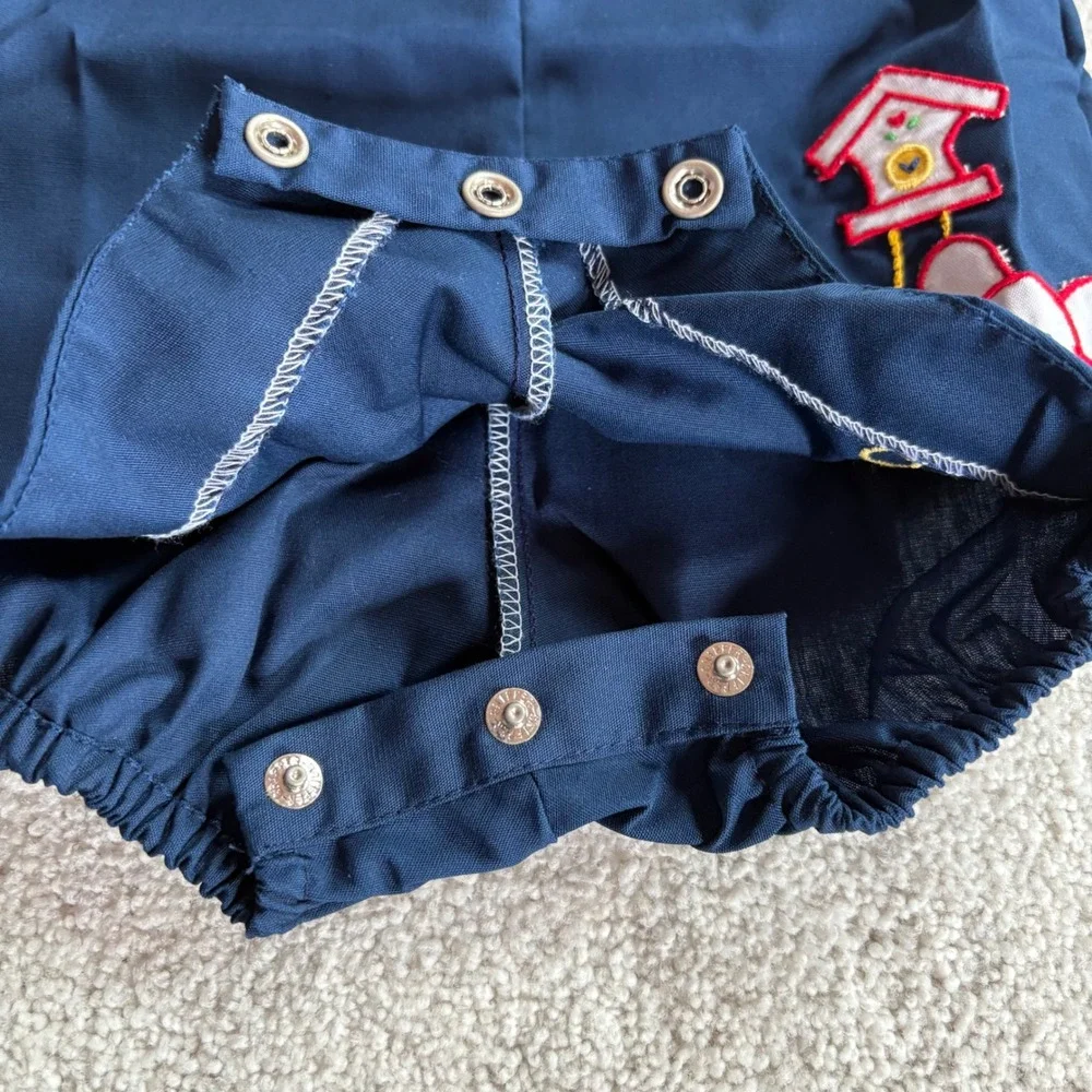 Nana's Pet Romper Baby Boy Size 0 Navy Blue White VTG NWT Mouse Cuckoo Clock 80s